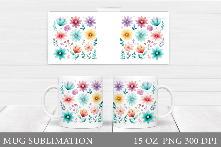 Flowers Mug Sublimation. Floral Mug Wrap Design