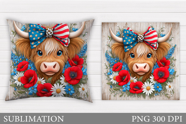 Patriotic Cow Pillow Design. Patriotic Pillow Sublimation example image 1