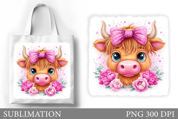 Cute Cow Tote Bag Sublimation. Cow Flowers Sublimation