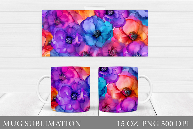 Flowers Mug Sublimation. Floral Mug Wrap Design
