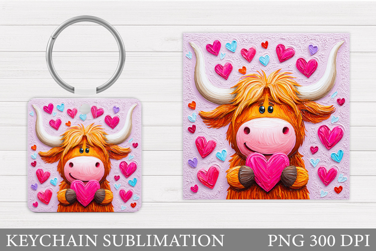 Valentines Cow Keychain. Valentine Keychain Sublimation