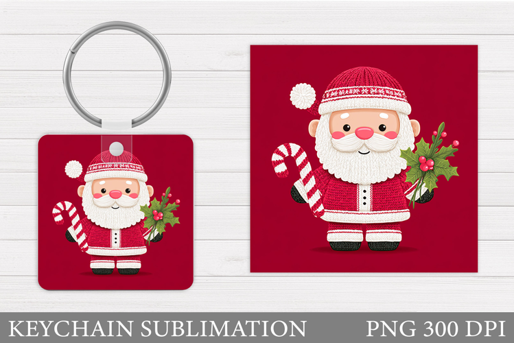 Cute Santa Claus Keychain. Christmas Keychain Sublimation
