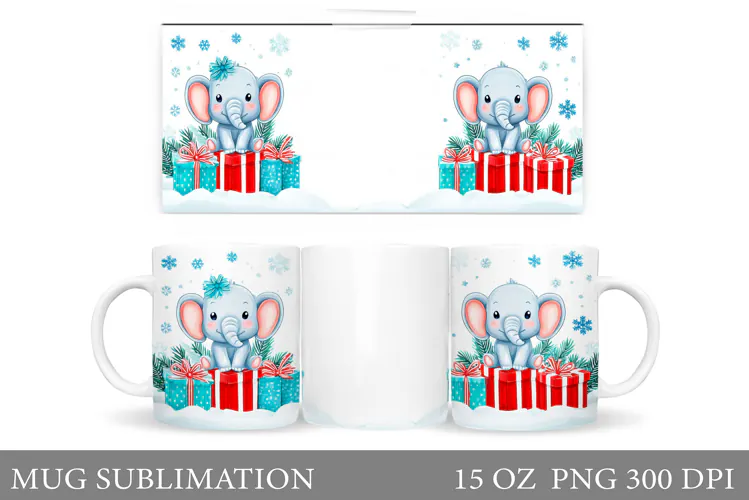 Christmas Elephant Mug. Christmas Mug Sublimation