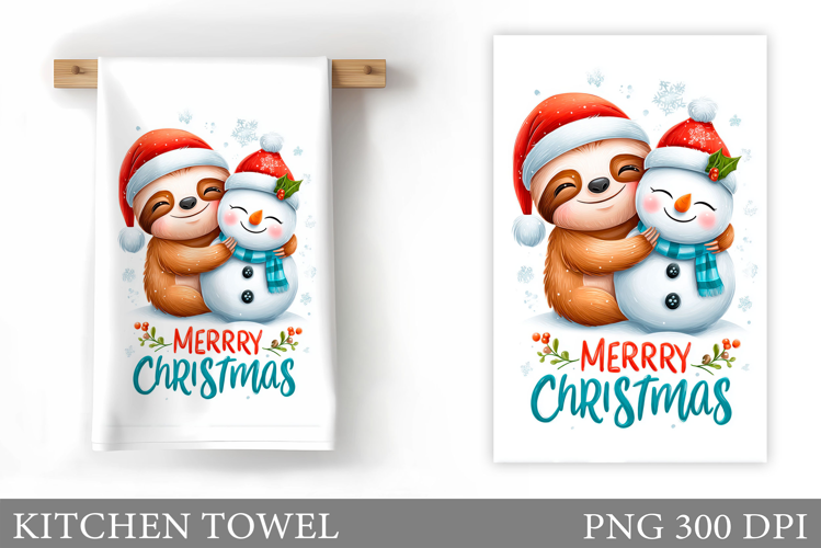 Cute Sloth Kitchen Towel. Snowman Kitchen Towel Design