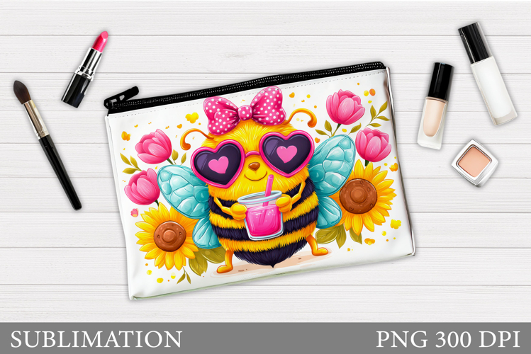 Funny Bee Makeup Bag Design. Cute Bee Cosmetics Bag