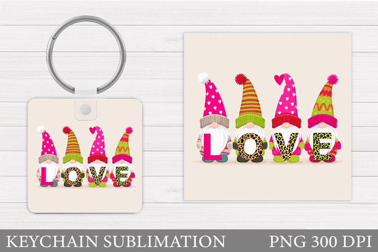 Valentines Gnome Keychain. Valentines Keychain Sublimation
