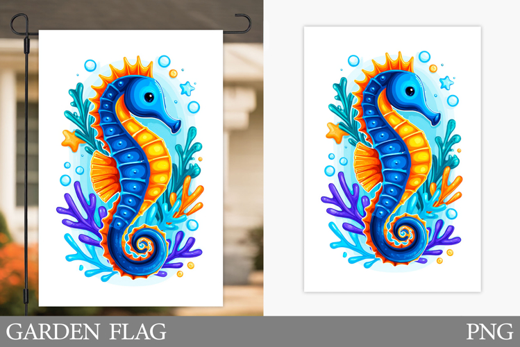 Seahorse Garden Flag Design. Sea Garden Flag Sublimation