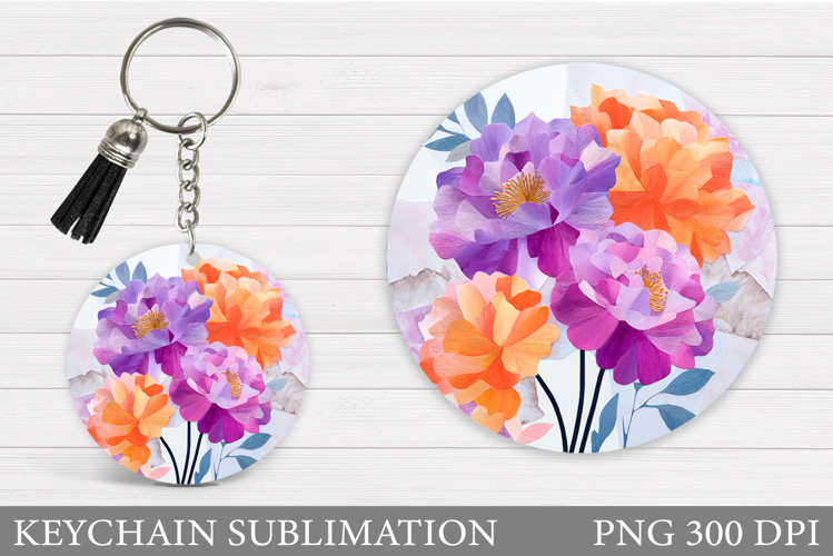 Flowers Keychain Sublimation. Floral Keychain Design