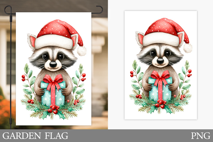 Christmas Raccoon Garden Flag. Christmas Garden Flag Design