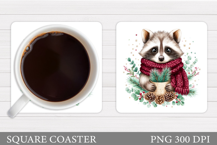 Christmas Raccoon Coaster. Christmas Coaster Sublimation