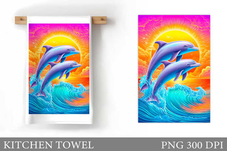 Dolphins Kitchen Towel Design. Sea Kitchen Towel Sublimation