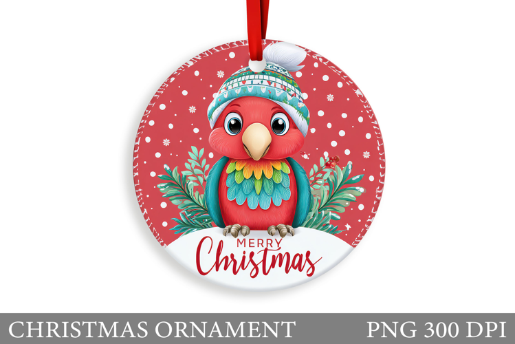 Cute Parrot Christmas Ornament. Christmas Sublimation