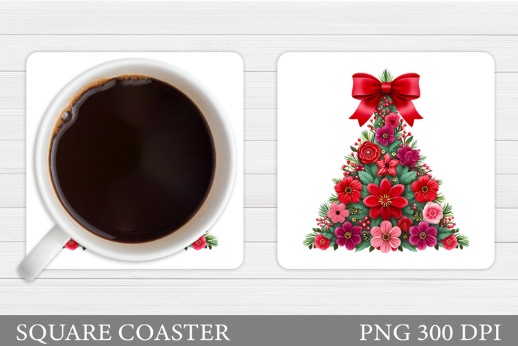 Floral Christmas Tree Coaster. Christmas Coaster Design