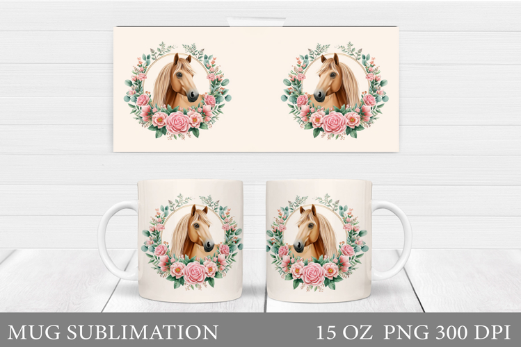 Horse Mug Wrap Sublimation. Horse Flowers Mug Design