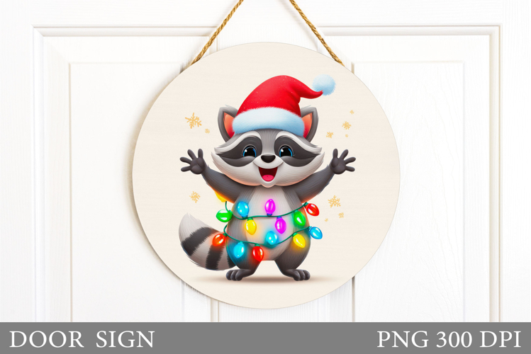 Christmas Raccoon Door Sign. Christmas Door Sign Sublimation