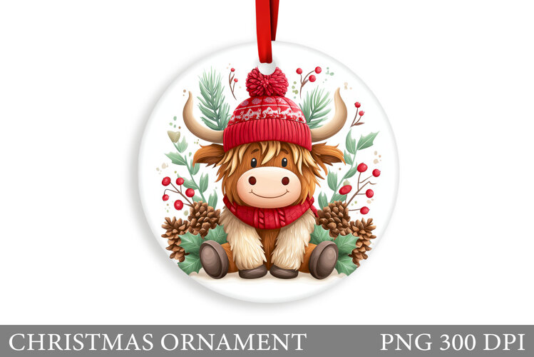 Cute Cow Christmas Ornament. Christmas Ornament Sublimation example image 1