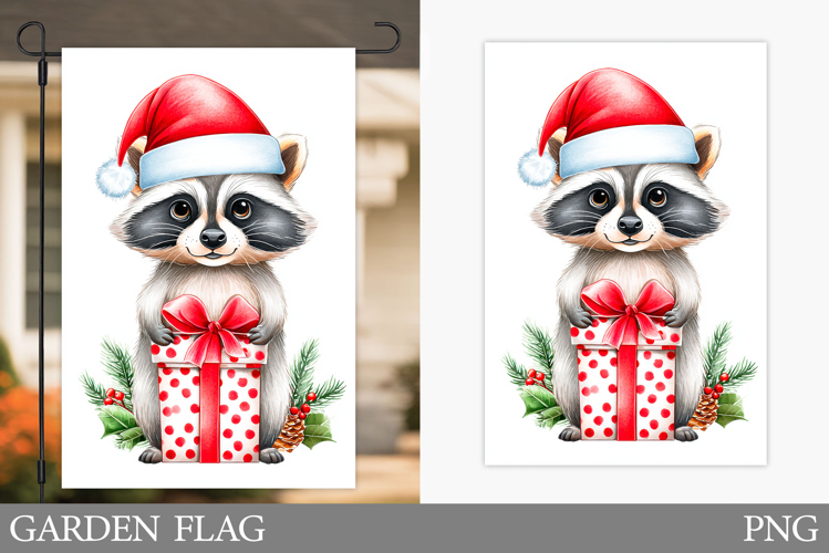 Christmas Raccoon Garden Flag. Christmas Garden Flag Design