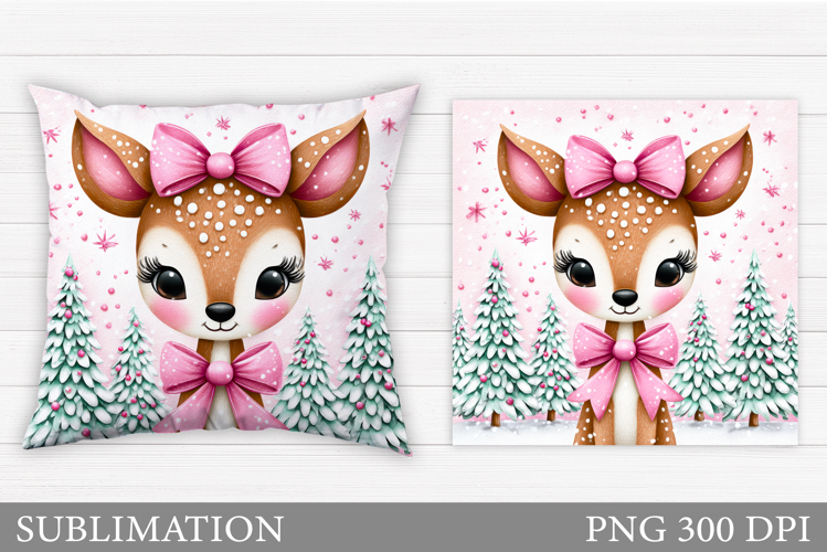 Christmas Deer Pillow Design. Christmas Pillow Sublimation