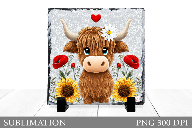 Highland Cow Sublimation. Cute Cow Slate Design