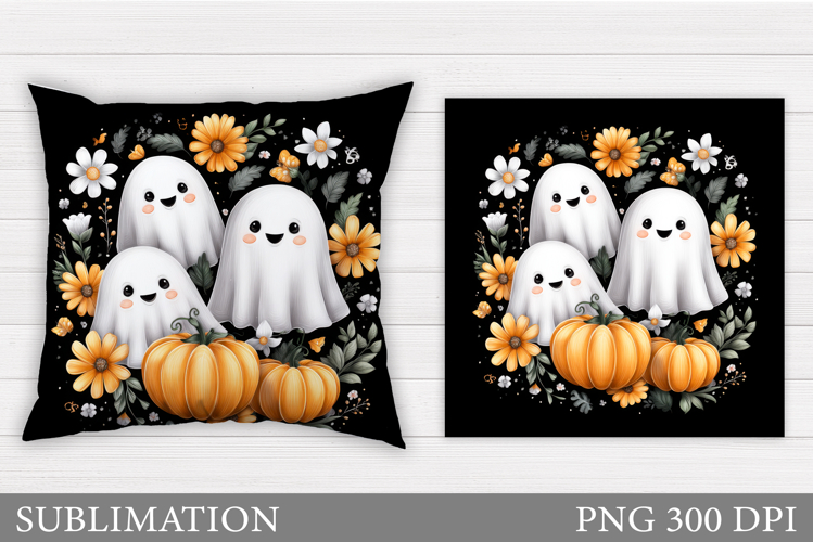 Halloween Ghost Pillow Design. Cute Ghost Sublimation