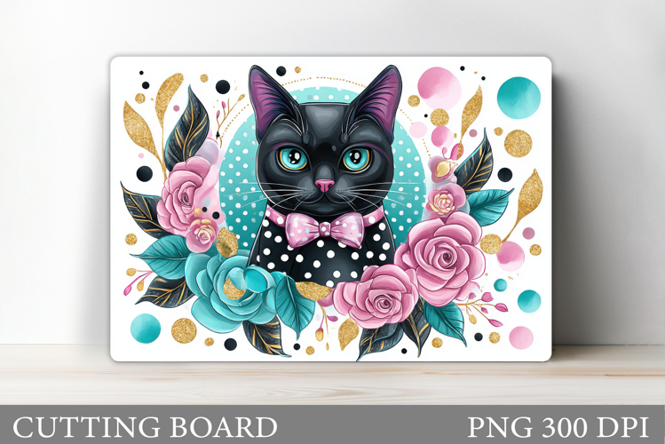 Cute Cat Cutting Board. Cat Flowers Cutting Board Design
