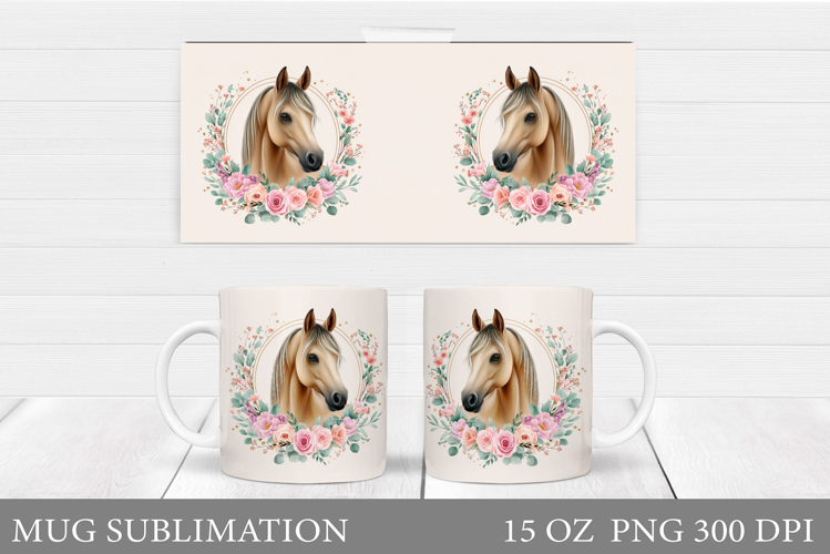 Horse Mug Wrap Sublimation. Horse Flowers Mug Wrap Design