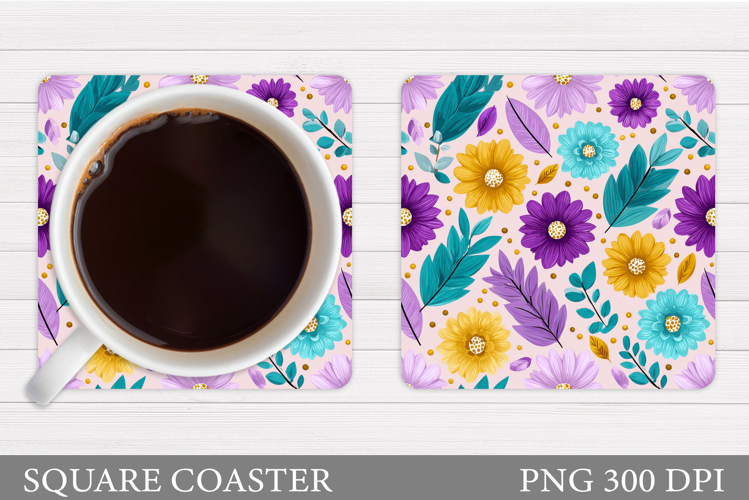 Floral Coaster Sublimation. Flowers Coaster Design