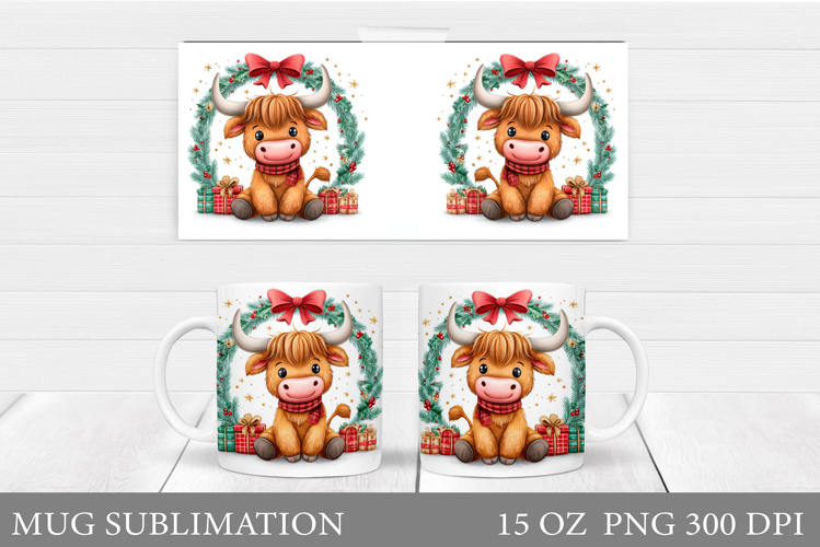 Christmas Cow Mug Design. Christmas Mug Sublimation