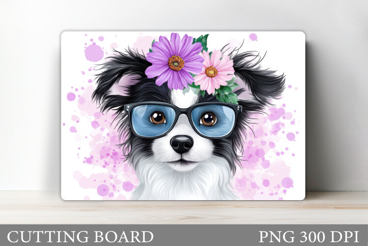 Cute Dog Cutting Board Design. Dog Flowers Cutting Board example image 1