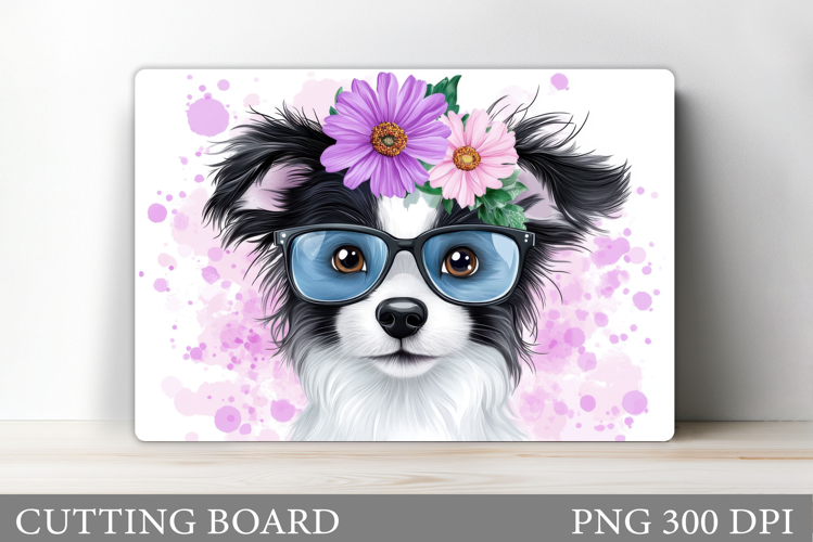 Cute Dog Cutting Board Design. Dog Flowers Cutting Board