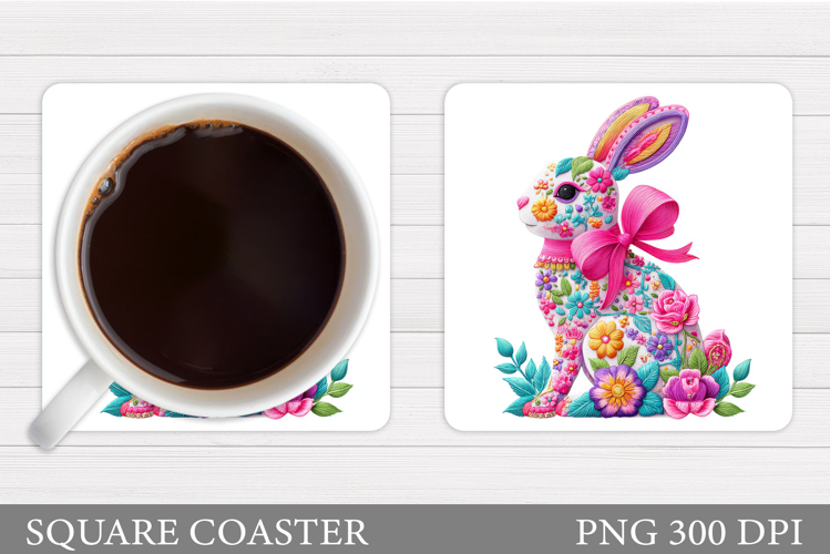 Cute Bunny Coaster Design. Bunny Flowers Coaster Sublimation