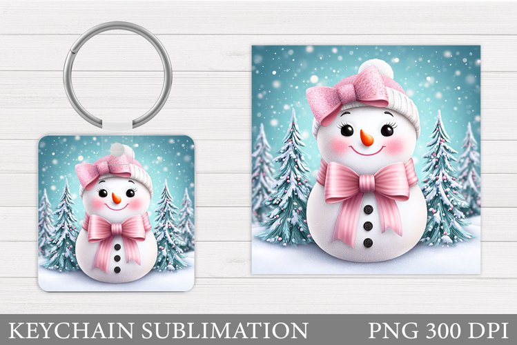 Cute Snowman Keychain Sublimation. Christmas Keychain Design