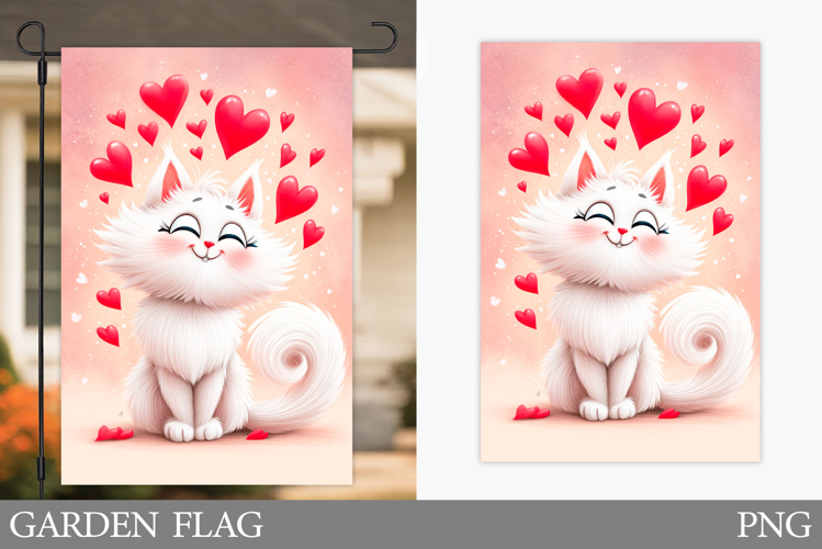 Valentines Cat Garden Flag. Valentines Garden Flag Design