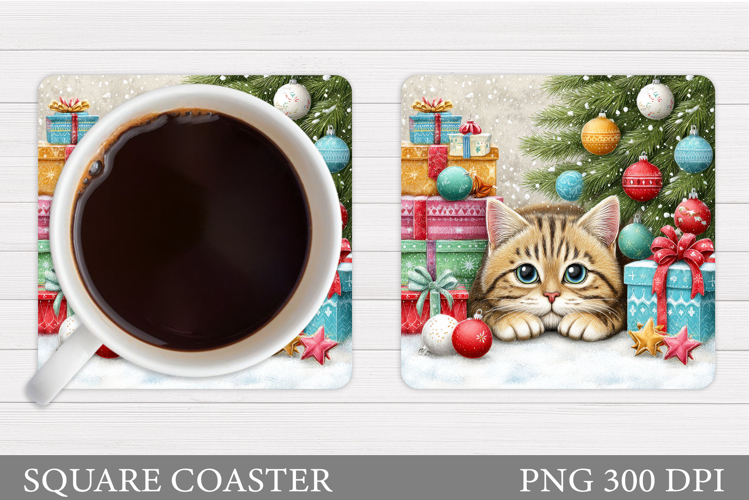 Christmas Cat Coaster Design. Christmas Coaster Sublimation