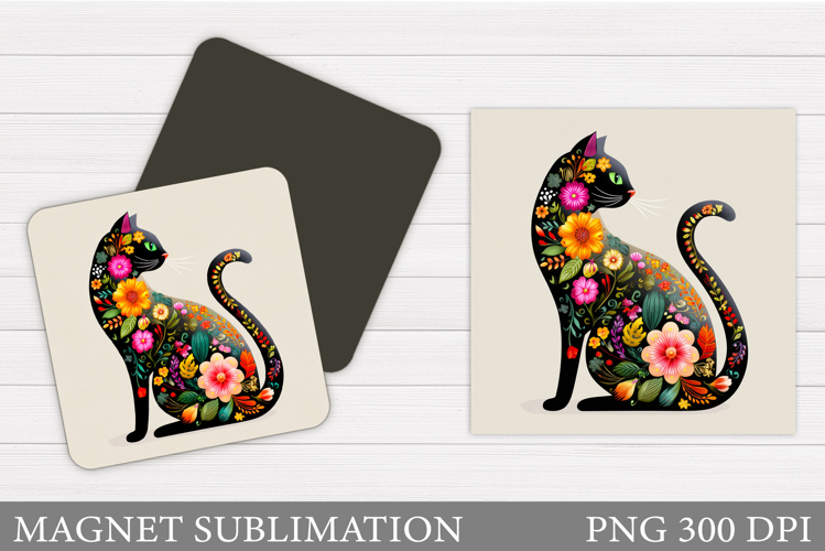 Floral Cat Magnet Sublimation. Cat Magnet Design