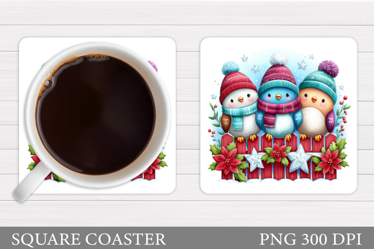 Christmas Bird Coaster Sublimation. Christmas Coaster Design