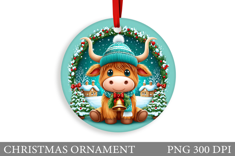 Cute Cow Christmas Ornament. Christmas Ornament Sublimation