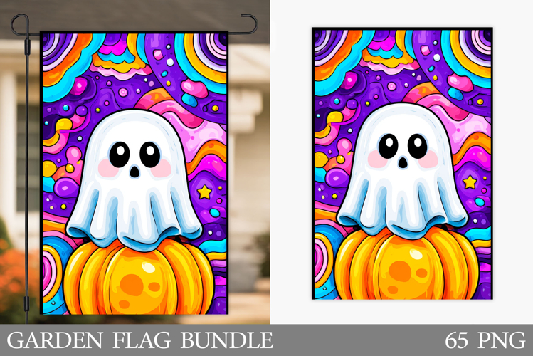Cute Ghost Garden Flag. Cute Halloween Garden Flag Design