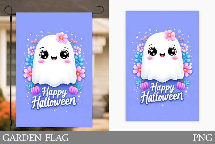 Cute Ghost Garden Flag. Cute Halloween Garden Flag Design