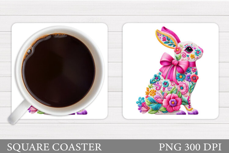 Cute Bunny Coaster Design. Bunny Flowers Coaster Sublimation example image 1