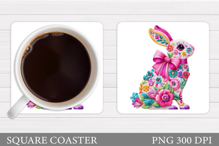 Cute Bunny Coaster Design. Bunny Flowers Coaster Sublimation