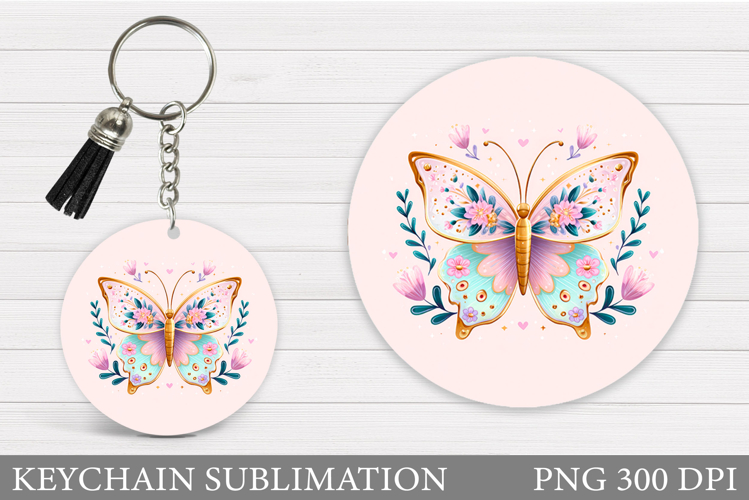 Butterfly Flowers Keychain. Butterfly Keychain Sublimation
