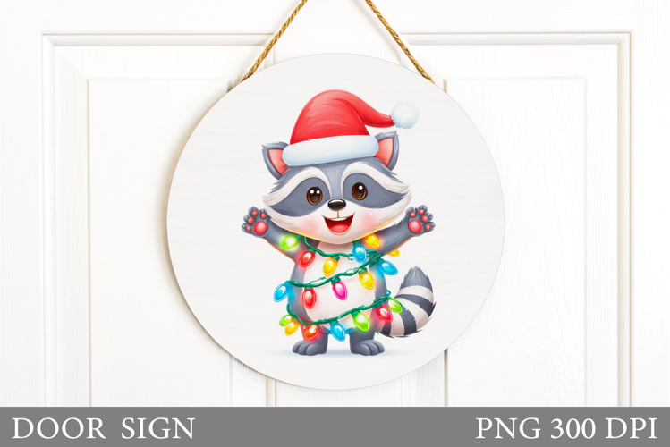 Christmas Raccoon Door Sign. Christmas Door Sign Sublimation