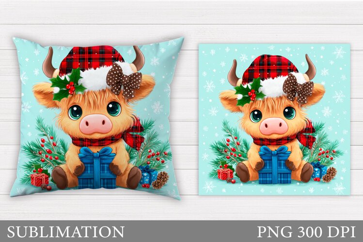 Christmas Cow Pillow Design. Christmas Pillow Sublimation example image 1