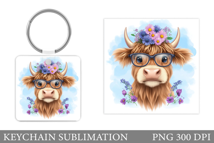 Highland Cow Keychain Design. Keychain Sublimation