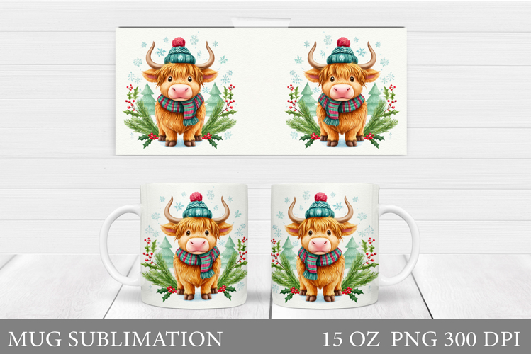 Christmas Cow Mug Design. Christmas Mug Sublimation