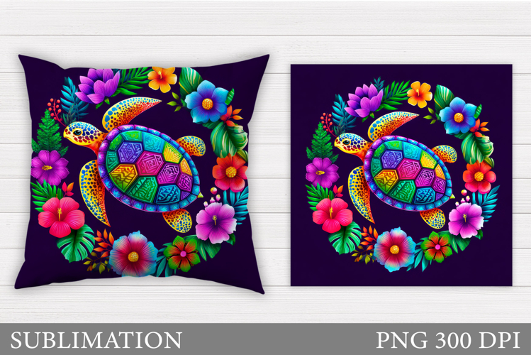 Cute Turtle Pillow Design. Sea Turtle Sublimation example image 1