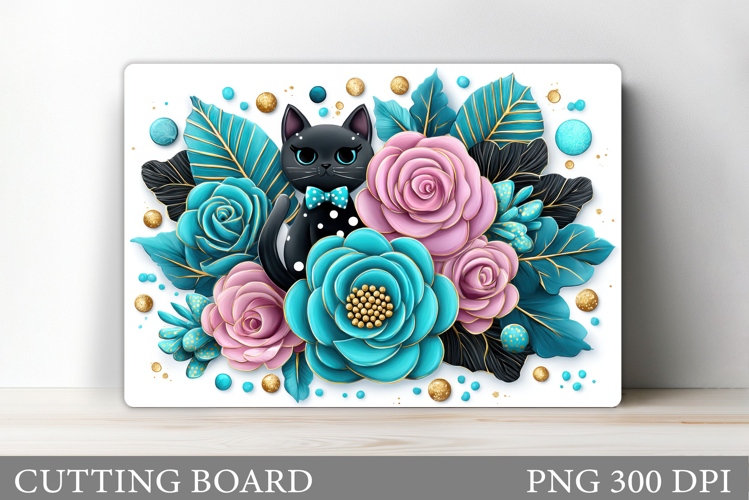 Cute Cat Cutting Board. Cat Flowers Cutting Board Design