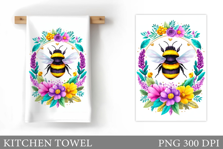 Bee Kitchen Towel Design. Flowers Kitchen Towel Sublimation
