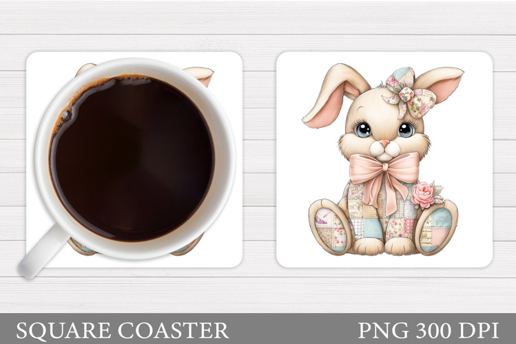 Patchwork Bunny Coaster Design. Cute Bunny Sublimation